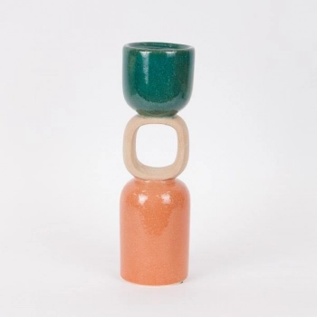 Κηροπήγιο Κεραμικό Πράσινο-Μπεζ-Σομόν 9,5x31,5εκ. ESTHETI 752-25062