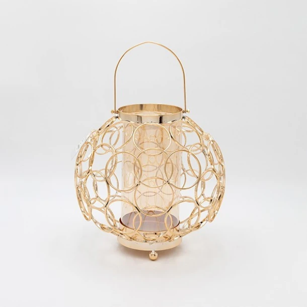 Φανάρι Μεταλλικό-Γυάλινο Χρυσό 23x23εκ. ESTHETI 819-00249