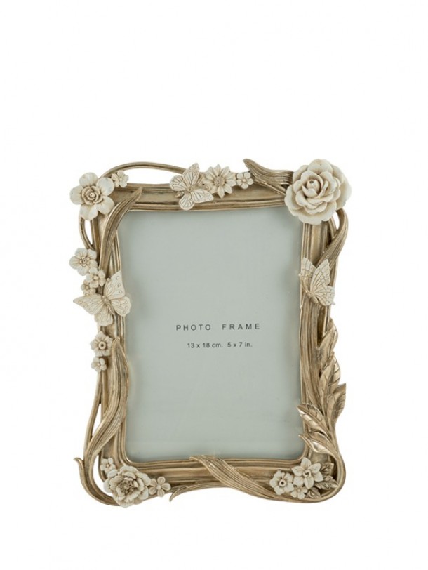 Κορνίζα Polyester Σαμπανί Με Μπεζ Λουλούδια 13x18εκ. Zen Collection 25.50.52357