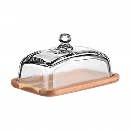 Πιατέλα Σερβιρίσματος Μικρή Ξύλο Ακακίας Με Γυάλινο Καπάκι Allure 18,5x12,8x10εκ. Estia 01-26745