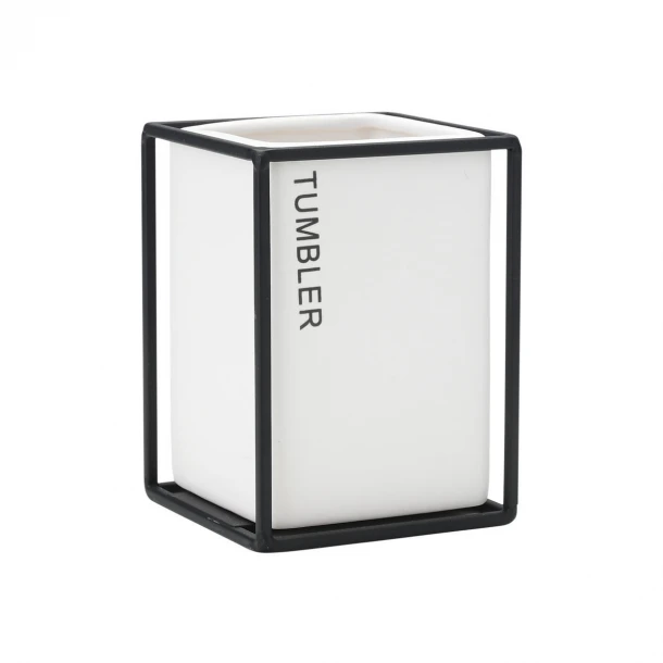 Ποτηροθήκη Κεραμική-Μεταλλική Λευκή-Μαύρη Cage 8,5x12εκ. Estia 02-30025