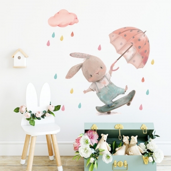Αυτοκόλλητα Τοίχου Bunny On Skateboard 62x62εκ. Sipo SIP-WS63038