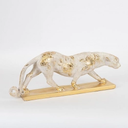 Διακοσμητικός Επιτραπέζιος Πάνθηρας Polyresin Λευκός-Χρυσός 42,5x10,5x16,7εκ. ESTHETI 752-11605