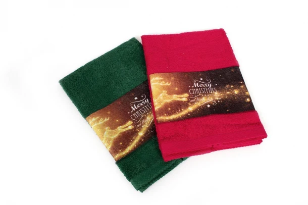 Χριστουγεννιάτικο Σετ Πετσέτες 2τμχ Βαμβακερό 40x60εκ. Christmas Κόκκινο-Πράσινο DimCol