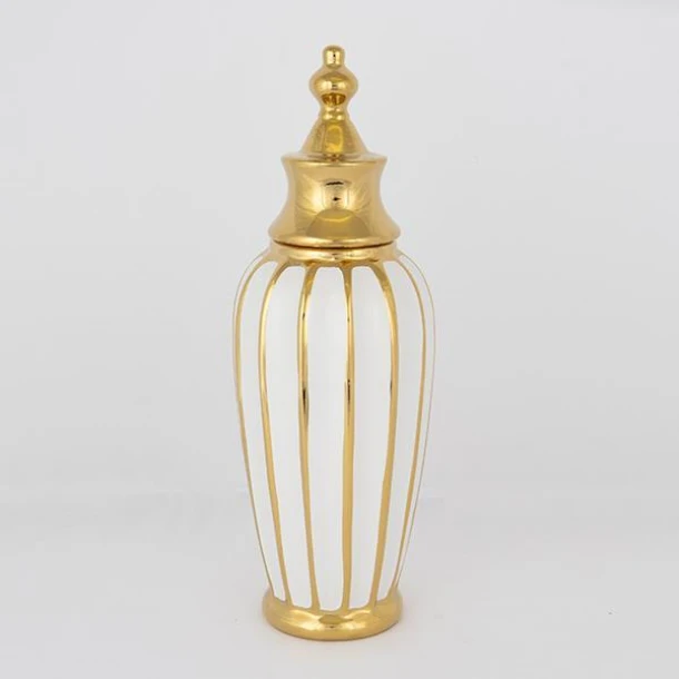 Βάζο Με Καπάκι Κεραμικό Λευκό-Χρυσό 12,5x39εκ. ESTHETI 752-20084