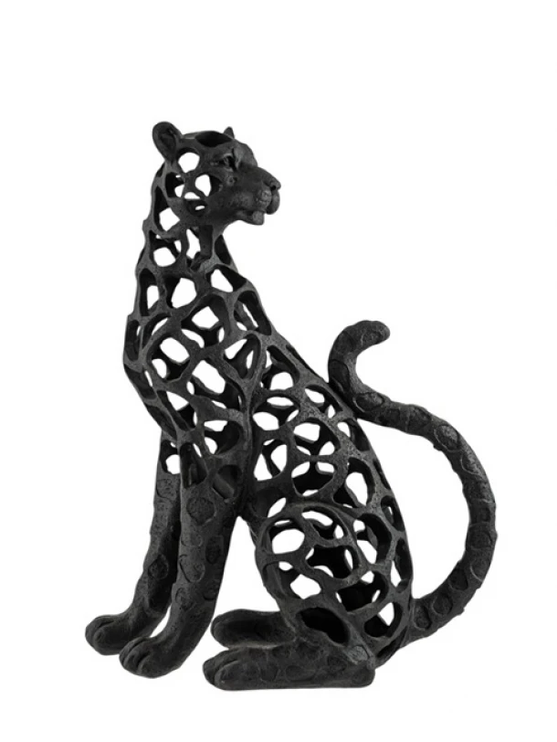 Διακοσμητική Επιτραπέζια Polyester Διάτρητη Λεοπάρδαλη Μαύρη 26x11,7x33,3εκ. Zen Collection 26.4.52744