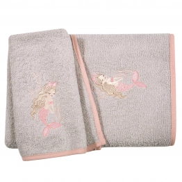 Σετ Πετσέτες 2τμχ Βαμβακερές Με Κέντημα Essential 8853 Γκρι-Ροζ Greenwich Polo Club