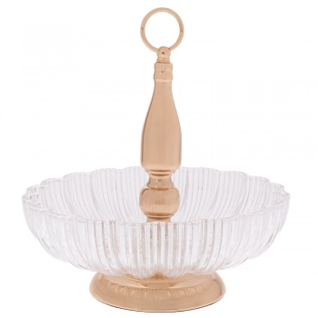 Φρουτιέρα Με Βάση Μεταλλική-Γυάλινη Χρυσή-Διάφανη 30x30x32,5εκ. iliadis 92615