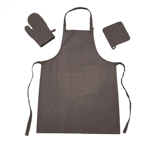 Σετ 3τμχ Ποδιά & Πιάστρα Με Γάντι Βαμβακερά Zoe Brown-Grey Melinen 20005241