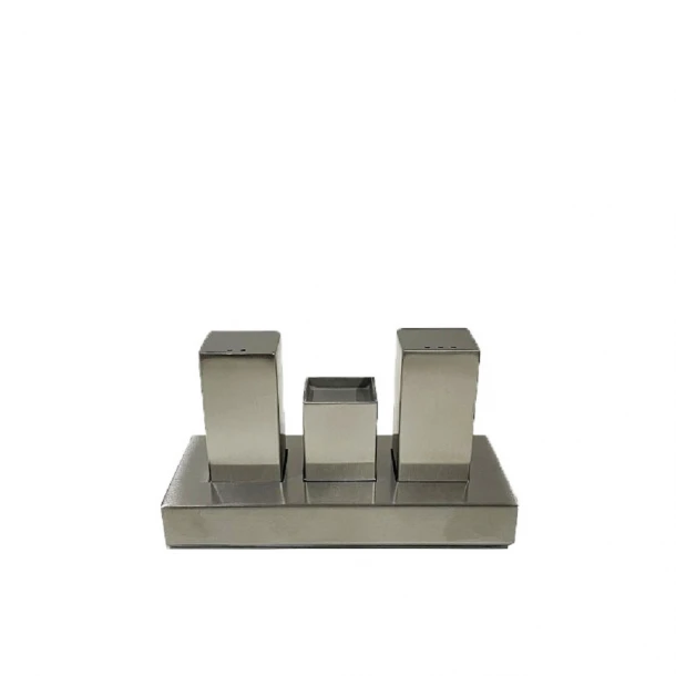 Σετ Αλατοπίπερο Με Θέση Για Οδοντογλυφίδες Ανοξείδωτο Ασημί ESPIEL 14x6,5x8εκ. DWJA1001