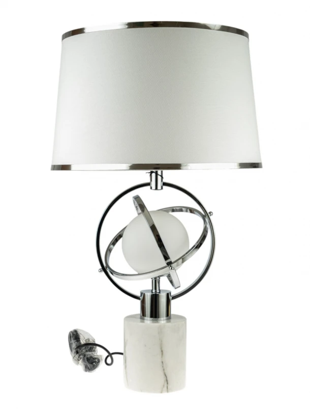 Φωτιστικό Επιτραπέζιο Ασημί-Λευκό Με Ρίγες & Μαρμάρινη Βάση 40x70εκ. Zen Collection 24.35.51134