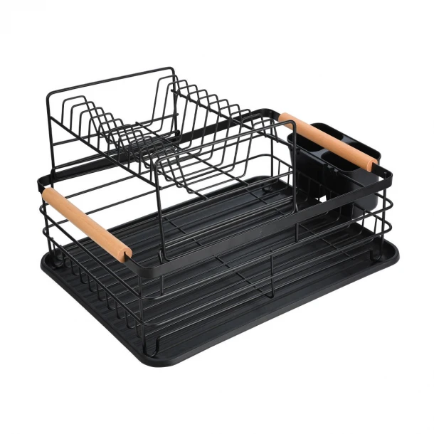 Πιατοθήκη 2 Όροφη Μεταλλική Μαύρη Bamboo Essentials 41x30x20εκ. Estia 01-23546