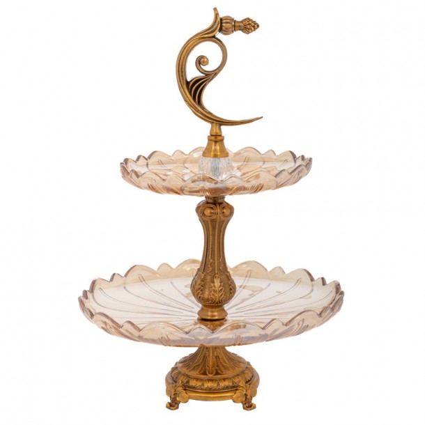 Ορντερβιέρα 2 Όροφη Γυάλινη-Μεταλλική Χρυσή-Μελί 22-31x50εκ. iliadis 91671