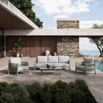 Σαλόνι εξωτερικού χώρου Feralda pakoworld μπεζ αλουμίνιο-rope με ύφασμα σε απόχρωση ανοιχτό γκρι