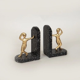 Βιβλιοστάτης Σετ 2τμχ Polyresin Με Όψη Μαρμάρου Χρυσός-Μαύρος 21,7x6,5x14,7εκ. ESTHETI 752-19014