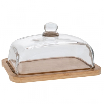 Δίσκος Σερβιρίσματος Bamboo Με Γυάλινο Καπάκι Natural-Διάφανο 18z13x10εκ. iliadis 91923