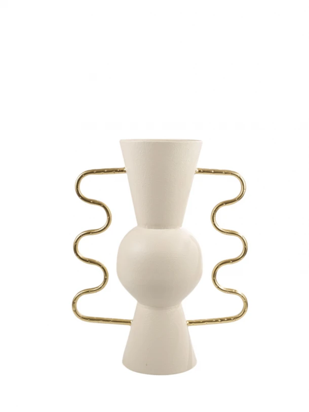 Βάζο Με Χερούλια Μεταλλικό Μπεζ-Χρυσό 30x15x40εκ. Zen Collection 25.17.51550