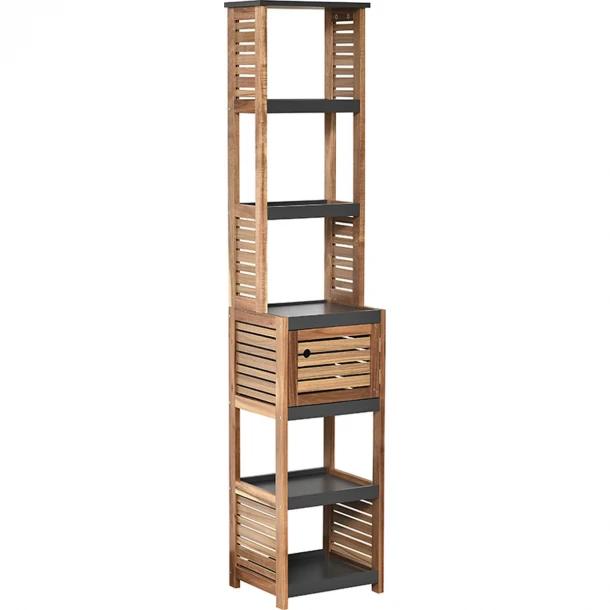 Έπιπλο MDF-Ακακία Mε 1 Ντουλαπάκι & 5 Ράφια Αποθήκευσης Γκρι-Καφέ 38,5x30x170εκ. MRShome 1178000