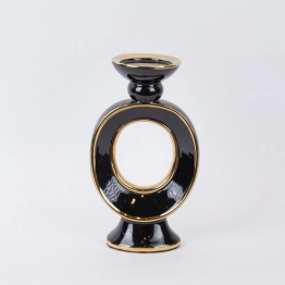 Κηροπήγιο Κεραμικό Μαύρο-Χρυσό 16,8x10,5x29,3εκ. ESTHETI 752-25057