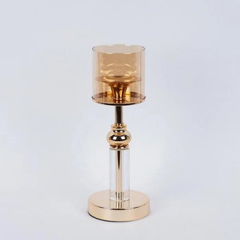 Κηροπήγιο Γυάλινο-Μεταλλικό Χρυσό-Μελί 12x37εκ. ESTHETI 752-24091