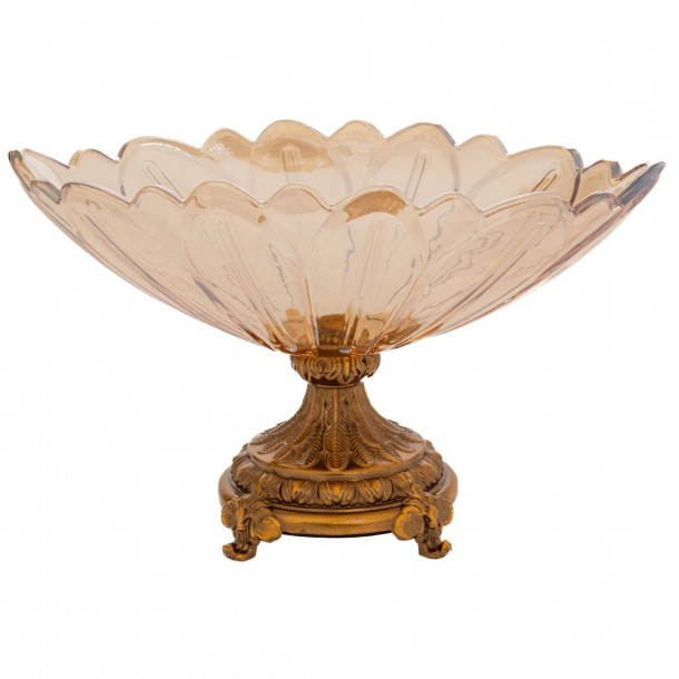 Διακοσμητικό Μπωλ Με Πόδι Γυάλινο-Μεταλλικό Μελί-Χρυσό iliadis 30x16x18εκ. 91676