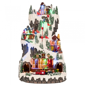 Χριστουγεννιάτικη Παράσταση Polyresin-Πλαστικό Με Φως-Μουσική & Κίνηση Χωριό 30x35x52εκ. iliadis 90761