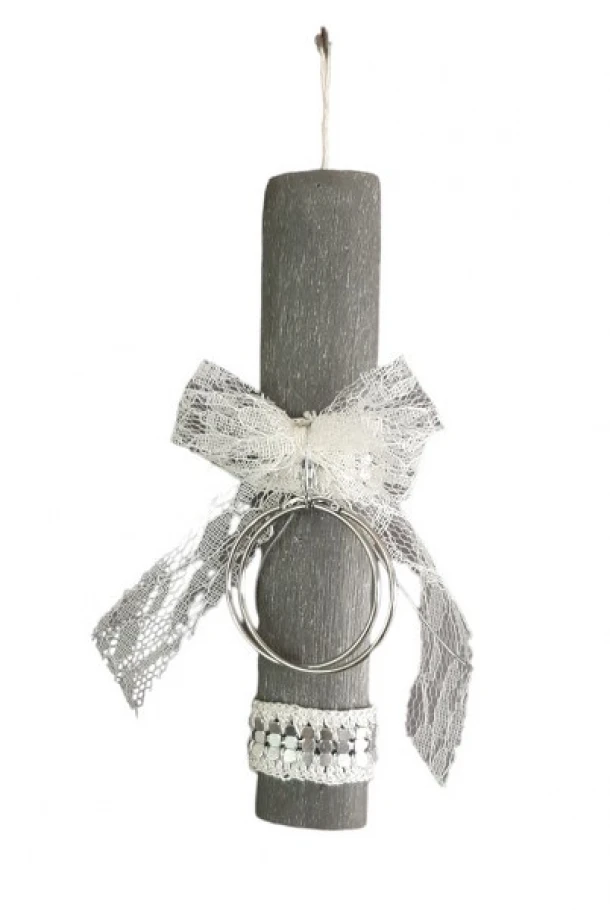 Λαμπάδα Χειροποίητη Οβάλ Με Σκουλαρίκια Κρίκους Γκρι-Ασημί  24-757