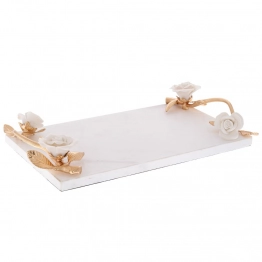 Διακοσμητικός Δίσκος Κεραμικός Με Λουλούδια & Χρυσά Χερούλια 34x20x6εκ. iliadis 92617