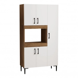 Ντουλάπα κουζίνας Defne pakoworld χρώμα λευκό-καρυδί  89x37.5x160εκ