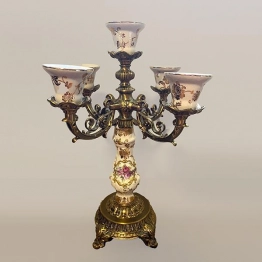 Κηροπήγιο Πορσελάνης-Polyresin Μπεζ-Χρυσό Με Λουλούδια 29x29x38εκ. ESTHETI 819-00085