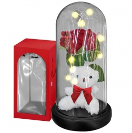 Αρκούδος Με Τριαντάφυλλο Σε Γυάλα Με Φως 11x22εκ. Homie 22-3090