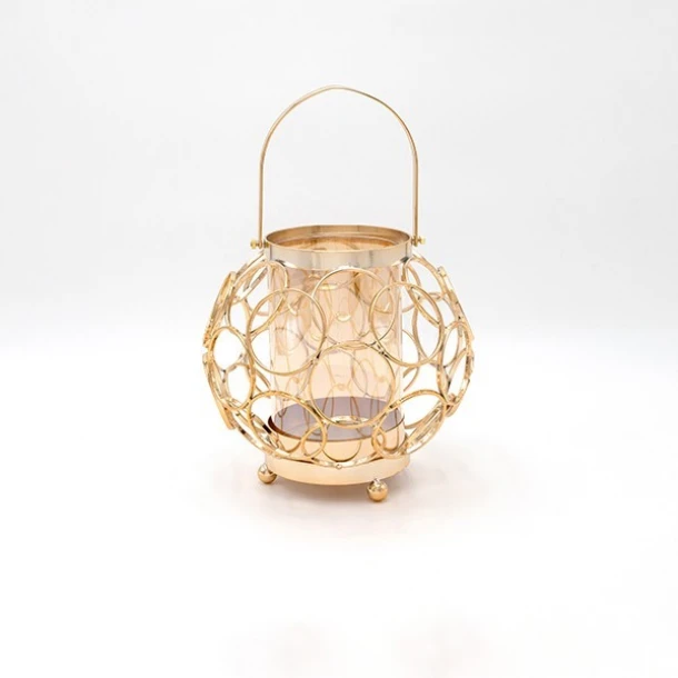 Φανάρι Μεταλλικό-Γυάλινο Χρυσό 18x19εκ. ESTHETI 819-00248