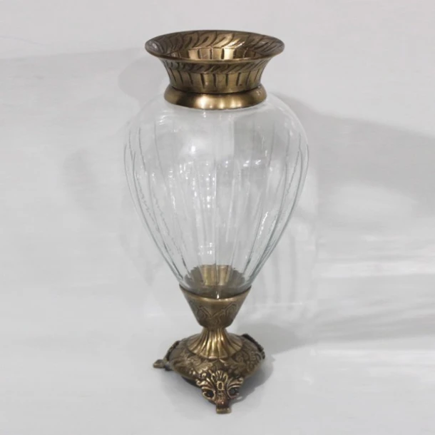 Βάζο Γυάλινο-Μεταλλικό Αντικέ Χρυσό-Διάφανο 17x33εκ. ESTHETI 819-00421