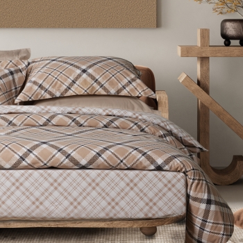 Σετ Σεντόνια Polycotton Μονά Με Λάστιχο 120x200+35εκ. Casual 5435 Beige-Black Das Home