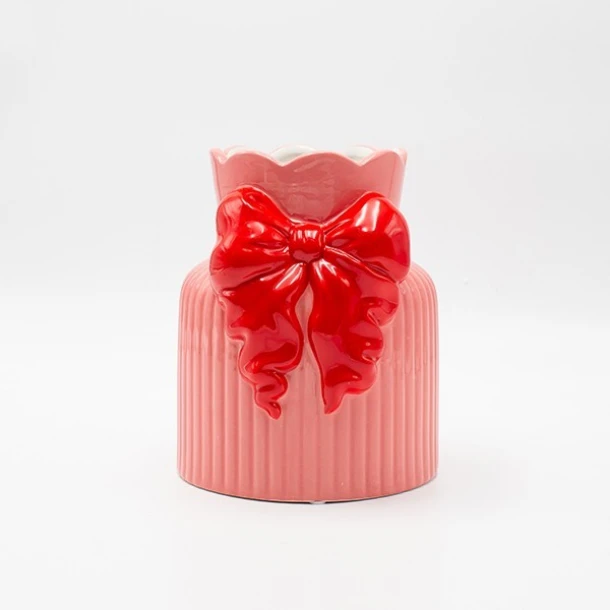 Βάζο Κεραμικό Με Φιόγκο Ροζ-Κόκκινο 14,5x14x17,2εκ. ESTHETI 819-00575