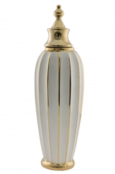 Βάζο Κεραμικό Με Καπάκι Λευκό-Χρυσό 15x49εκ. Zen Collection 24.1.49712