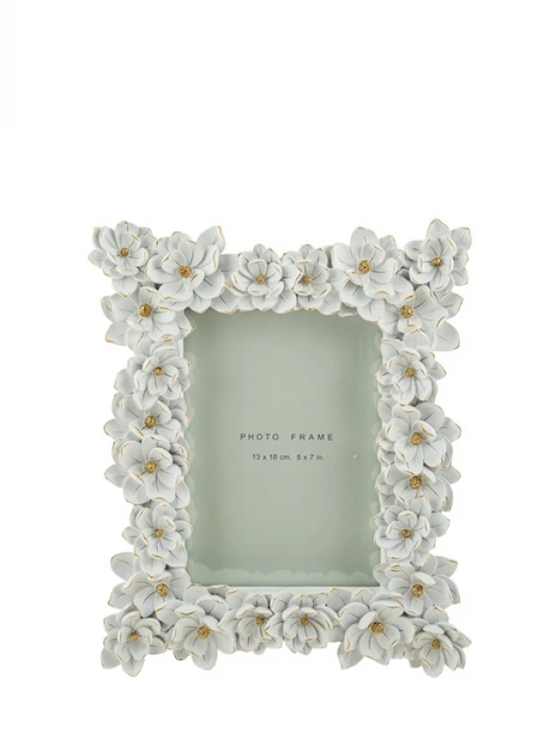 Κορνίζα Polyester Με Λουλούδια Λευκά-Χρυσό 13x18εκ. Zen Collection 25.50.52353