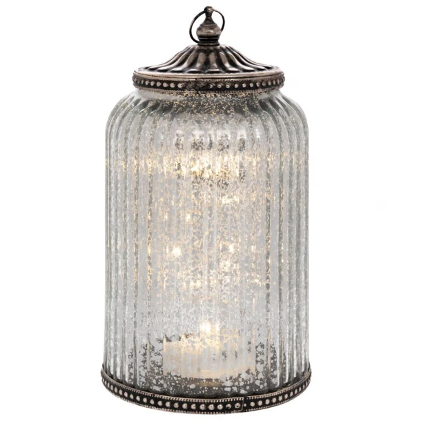 Φαναράκι Γυαλινό-Μεταλλικό Χρυσό Με Led Φως 15x11,5x20εκ. iliadis 92584