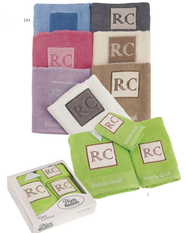 Σετ Πετσέτες 3 τμχ Βαμβακερές Ricardo Cavalli Σιέλ DimCol