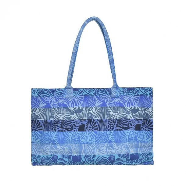 Τσάντα Θαλάσσης Polycotton Μπλε-Τυρκουάζ Με Κοχύλια ble 5-42-304-0254