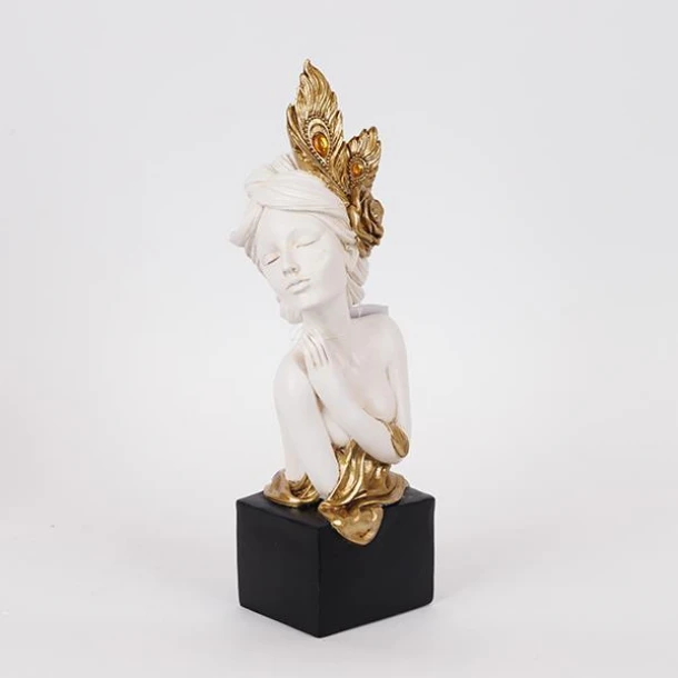 Διακοσμητικό Επιτραπέζιο Γυναίκα Με Λουλούδι Polyresin Λευκό-Χρυσό 12x11x33,5εκ. ESTHETI 752-27200