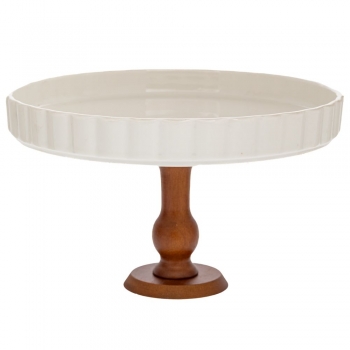 Δίσκος Σερβιρίσματος Κεραμικός Με Πόδι Bamboo Λευκός-Natural Φ27,5x16εκ. iliadis 91924