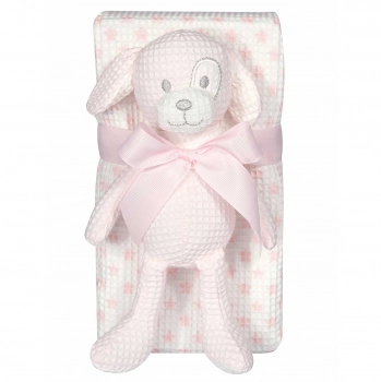 Κουβέρτα Πικέ Βαμβακερή Με Παιχνίδι Αγκαλιάς-Λίκνου 75x100εκ. Essential Baby 8857 Ροζ-Λευκή Greenwich Polo Club