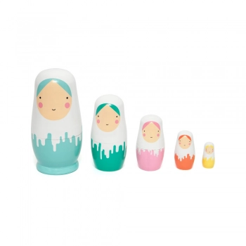 Μπάμπουσκες Σετ 5τμχ Ξύλινες Dripped Dolls Petit Monkey PTM-ND6