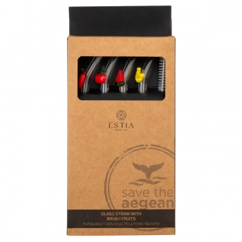 Σετ Καλαμάκια 4τμχ Με Βουρτσάκι Γυάλινα Διάφανα Με Φρούτα Estia 01-39233