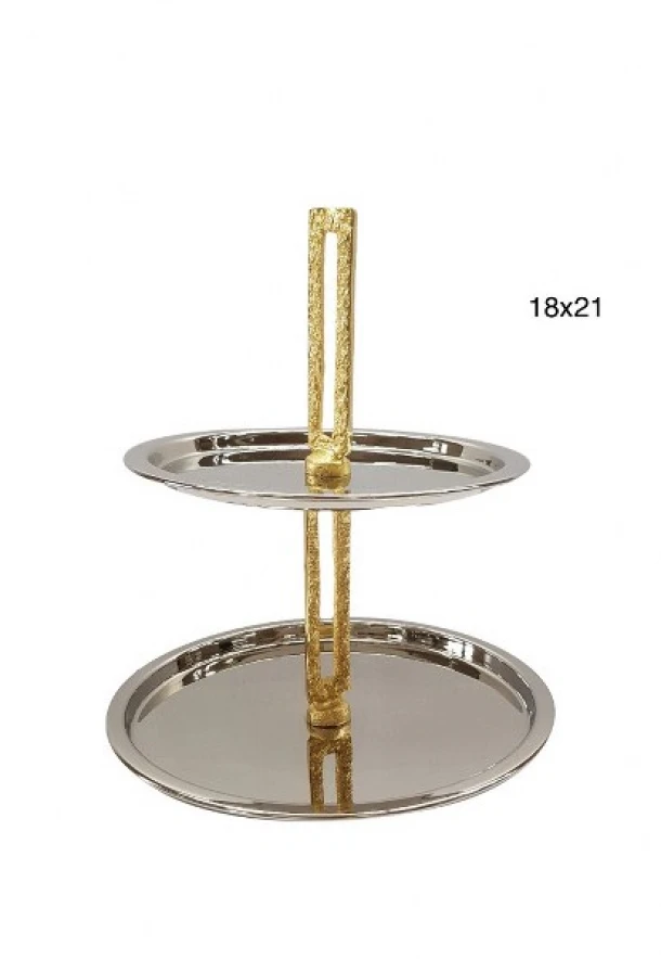 Ορντερβιέρα 2 Όροφη Ανοξείδωτη Αλουμινίου Ασημί-Χρυσή Φ18x21εκ. Capolavoro 21.000.1015