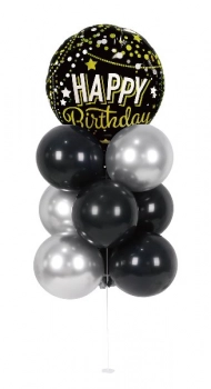 Σετ Μπαλόνια 12τμχ Happy Birthday Μαύρο-Ασημί-Χρυσό 2437454