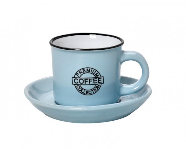 Φλυτζάνι Με Πιατάκι Espresso Stoneware 90ml Γαλάζιο Coffee ESPIEL HUN306K12