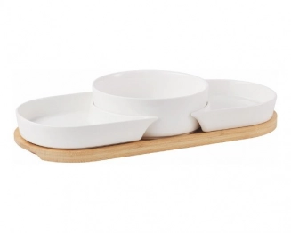 Ορντερβιέρα-Σετ Σερβιρίσματος Πορσελάνης-Bamboo Λευκό-Natural 40x17,5x7εκ. Lotos Cryspo Trio 65.000.149