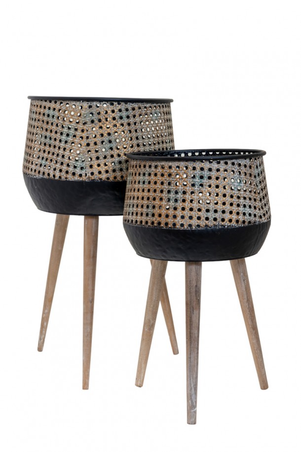 Κασπώ Σετ 2τμχ Μεταλλικά Μαύρο-Μπεζ 37,5x64,5εκ.-32,3x53,5εκ. Zen Collection 23.2.48649